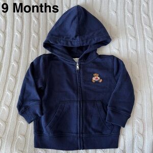 Polo Ralph Lauren Full Zip Jacket Hooded Baby 9 Months Embroidered Bear Navy